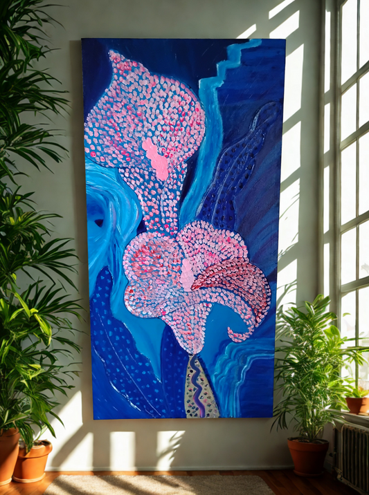 Luminous Bloom- Abstract Acrylic & Gouache Painting 39.25×19.75